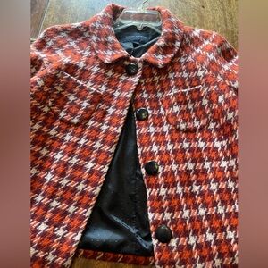 Banana Republic Orange Red and Black Houndstooth Teddy Jacket.